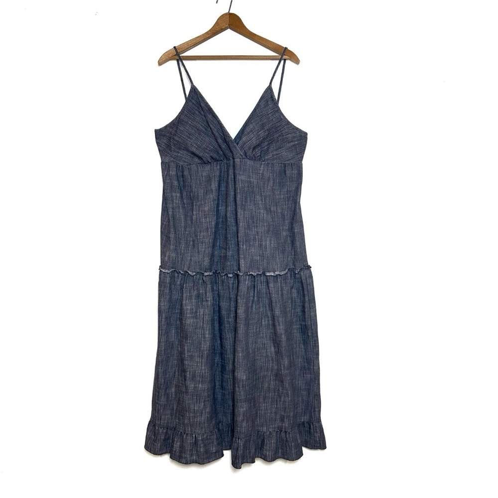 Vintage Y2K Kari New York Size 16 Denim Maxi Dress Tiered Dark Wash Empire Waist